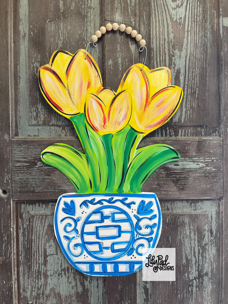 Yellow/red tulips - Door Hanger