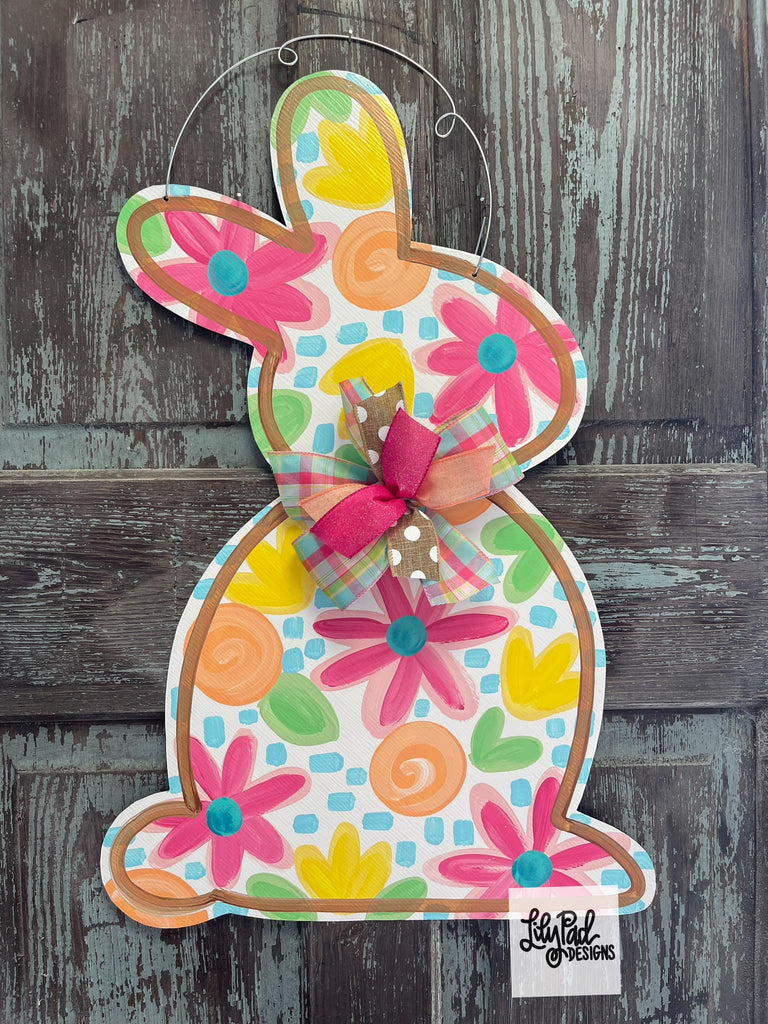 Floral bunny silhouette - Door Hanger