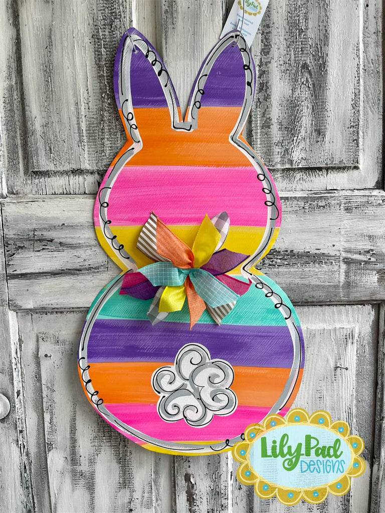 Bright striped bunny - Door Hanger