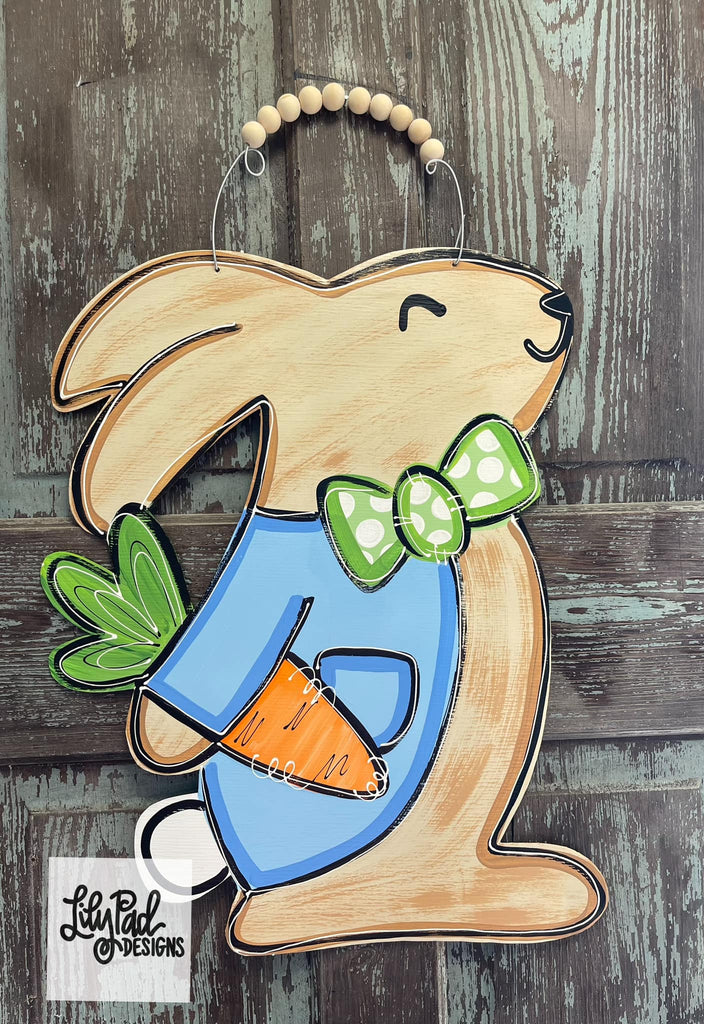 Brown bunny with carrot - Door Hanger