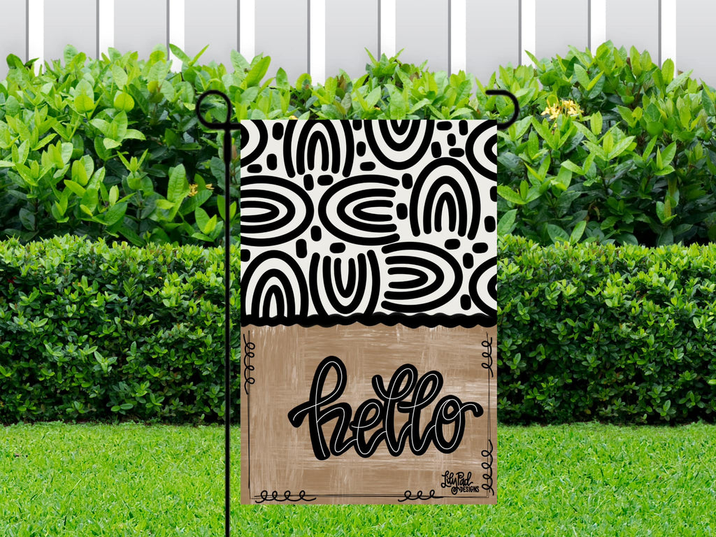 Black and white BoHo hello - Garden Flag