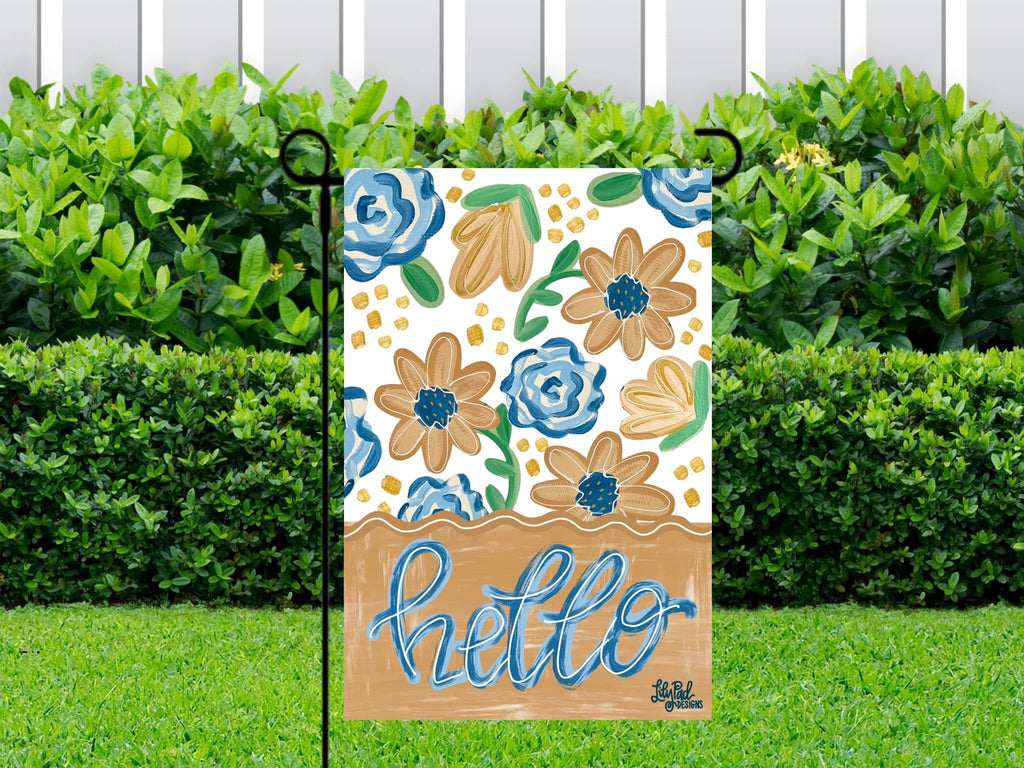 Blue/khaki hello - Garden Flag