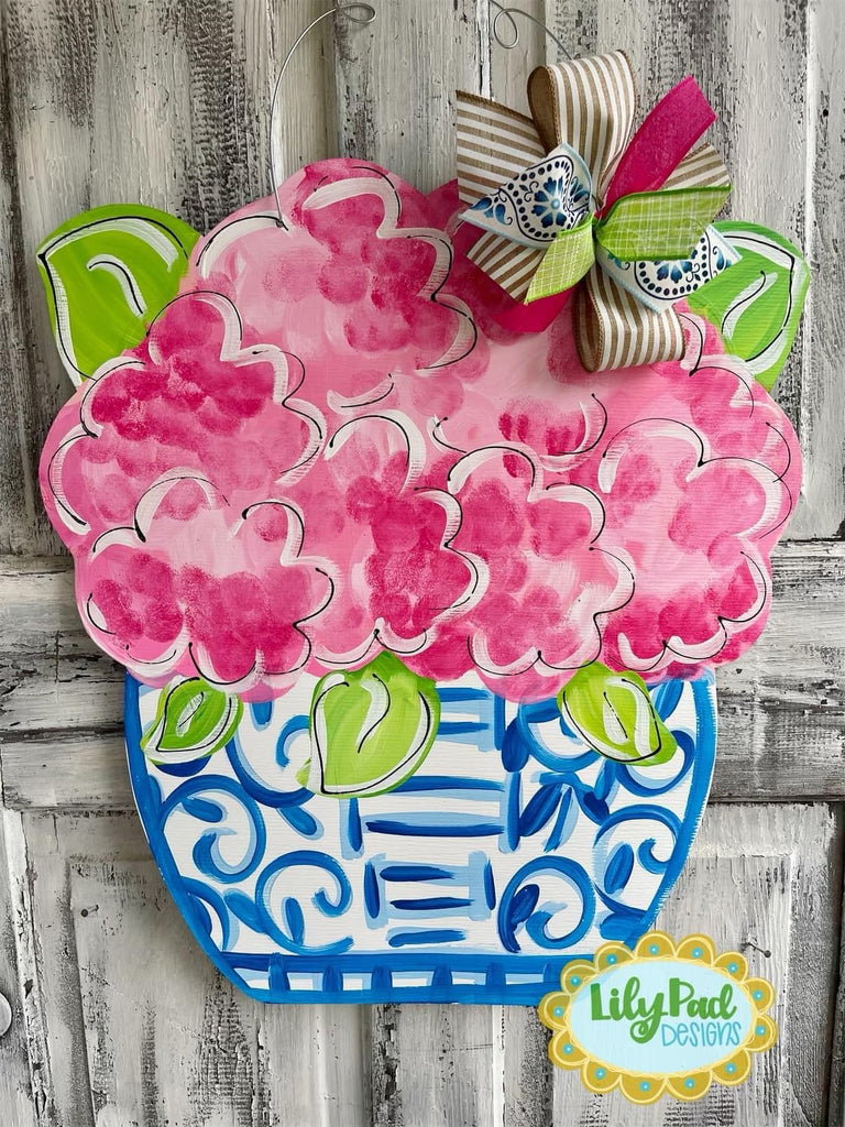 Chinoiserie hydrangea pot - Door Hanger