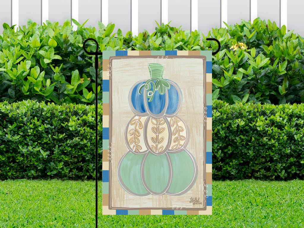 Coastal colors stacked pumpkins - Garden Flag