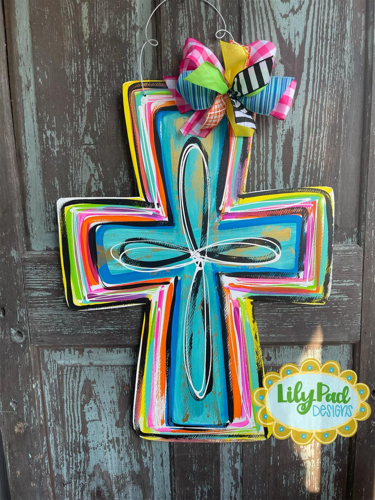 Colorful abstract cross - Door Hanger