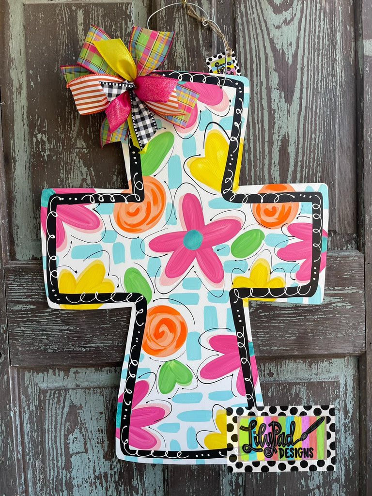 Fun floral cross - Door Hanger