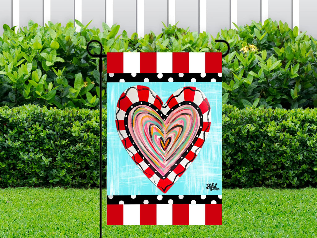 Fun heart with red/white border - Garden Flag