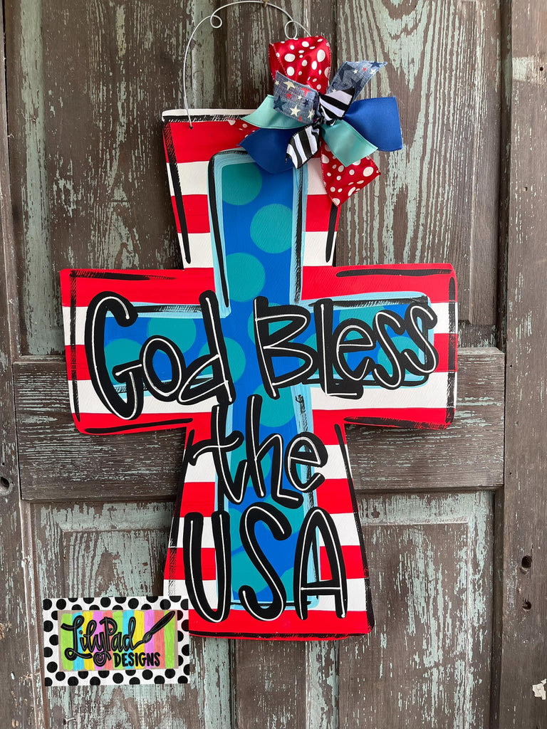 God Bless the USA cross - Door Hanger