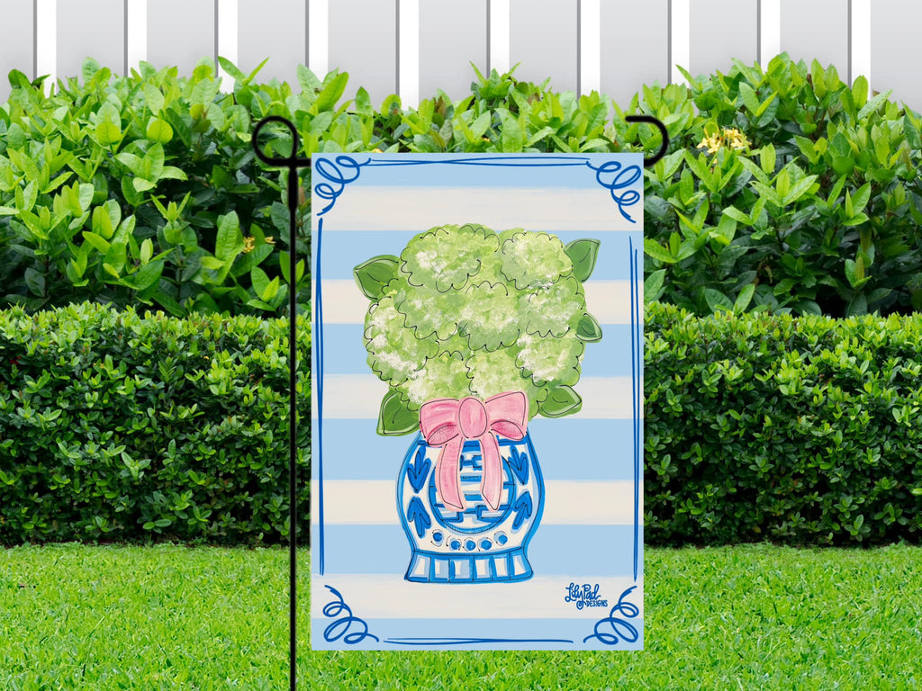 Limelight hydrangea with bow - Garden Flag