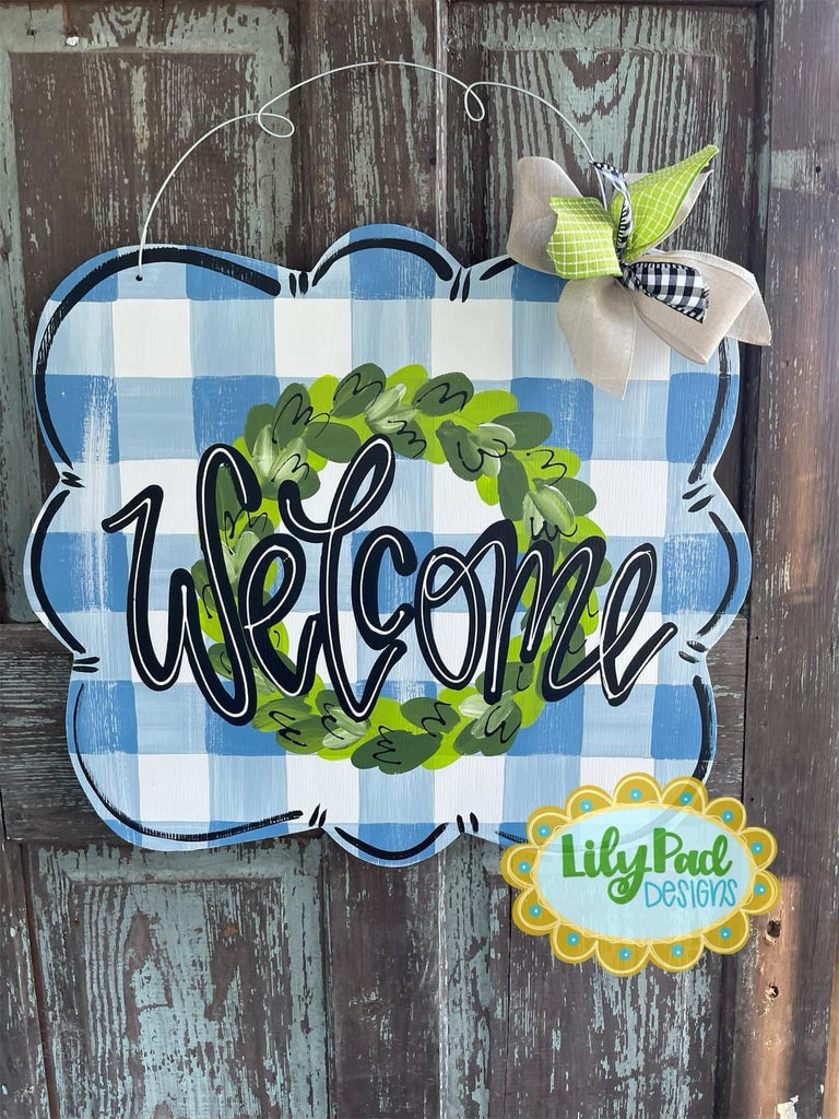 Nantucket blue plaid welcome - Door Hanger