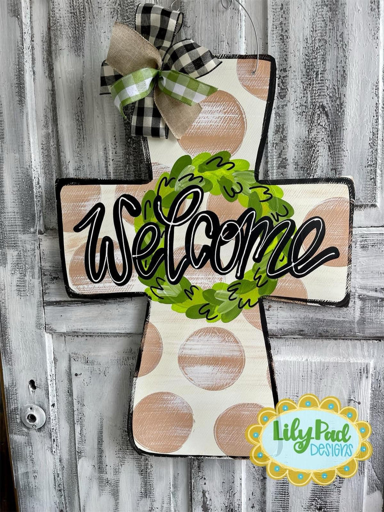 Polka dot farmhouse cross - Door Hanger