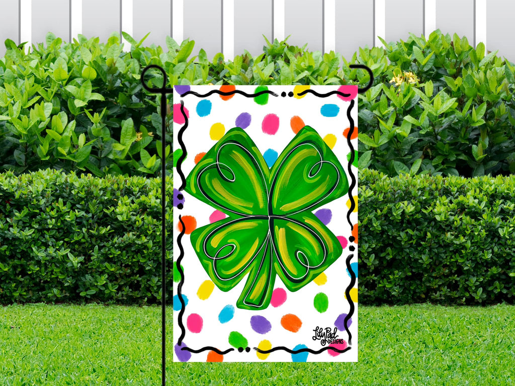 Rainbow dots shamrock - Garden Flag