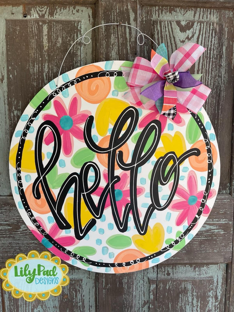 Spring floral round “hello” - Door Hanger