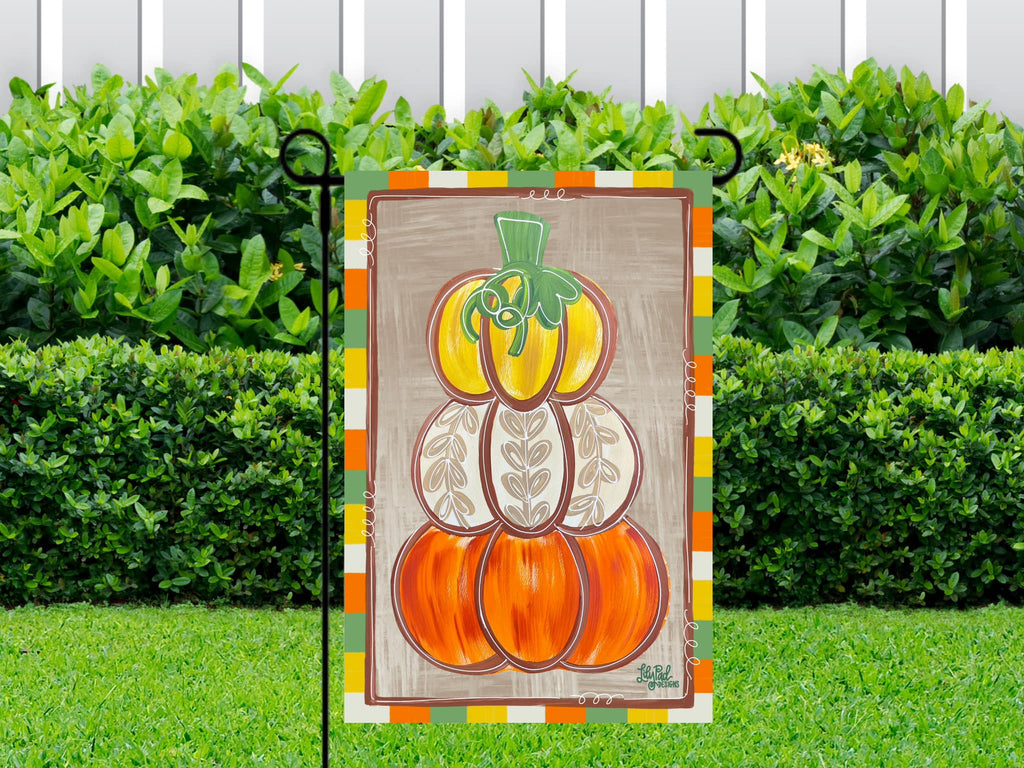 Traditional colors stacked pumpkins - Garden Flag