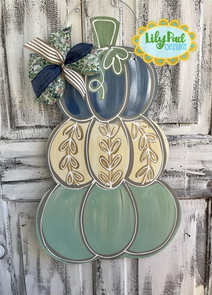 Coastal stacked pumpkins - Door Hanger