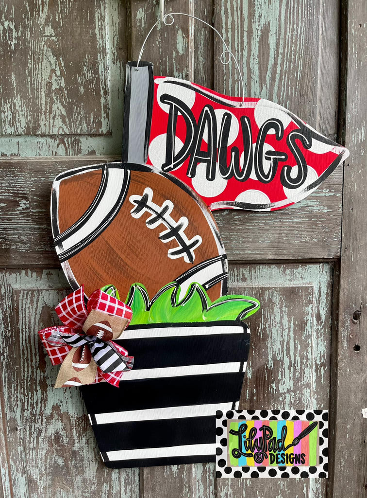 Football/flag in pot - Door Hanger