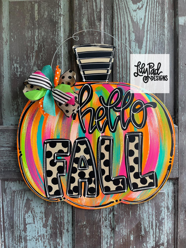 Hello Fall Dot Pumpkin - Door Hanger