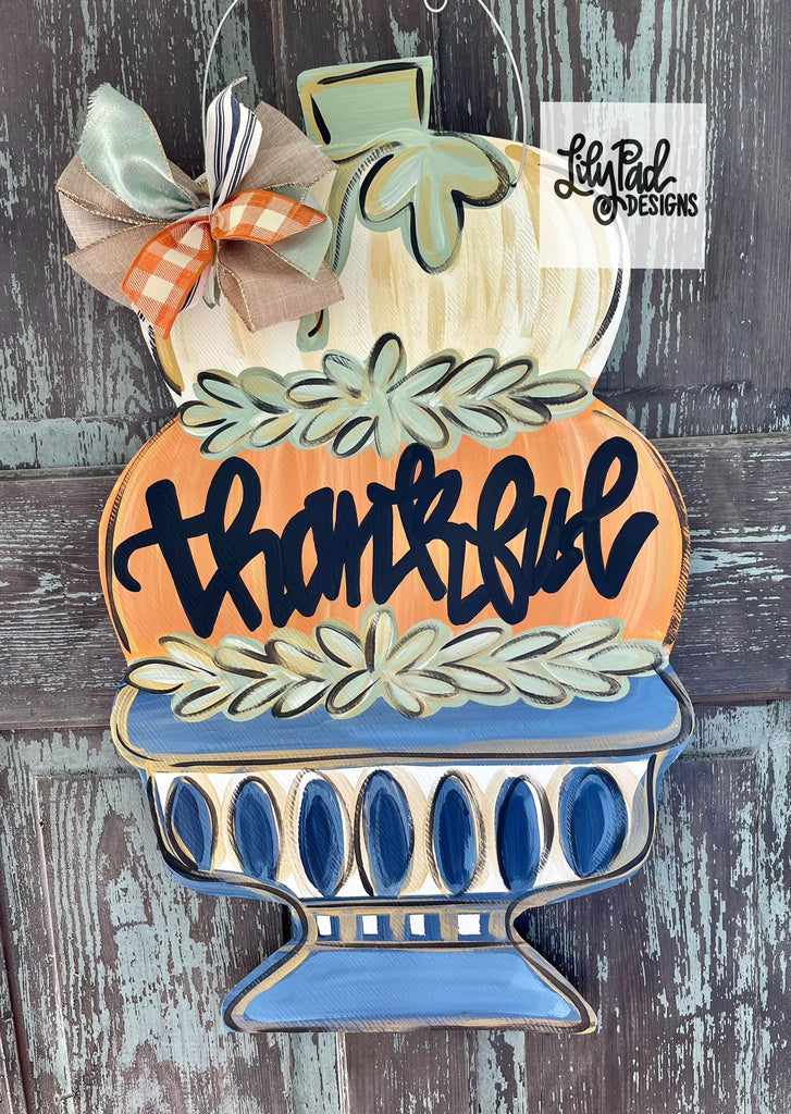 Thankful Pumpkin Planter 28” - Door Hanger