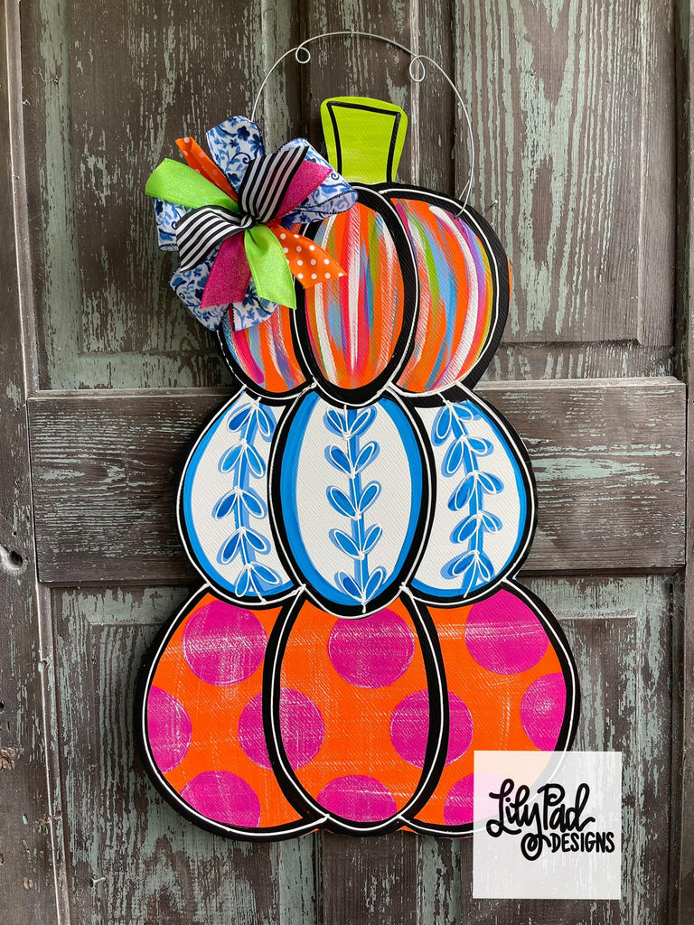 Whimsy stacked pumpkins - Door Hanger